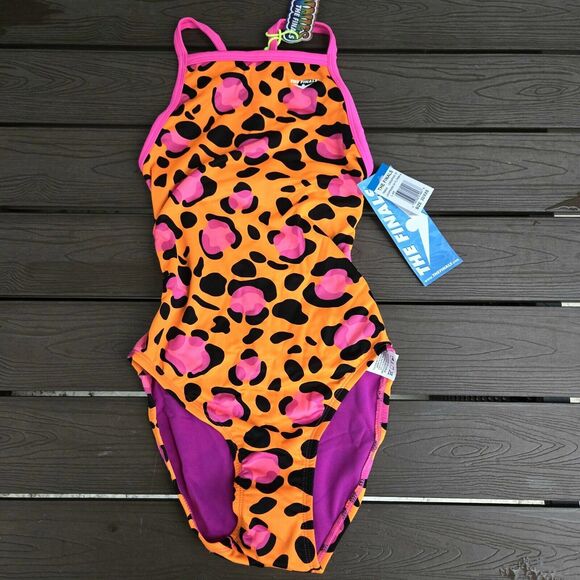 TYR The Finals Youth Girls Leopard Nonfoil Swimsuit Flutterback  Sz 24 New - Picture 1 of 3